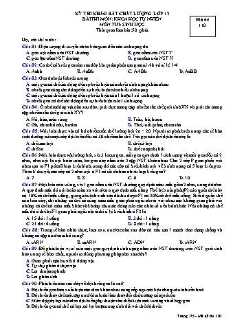 Đề thi Khảo sát chất lượng Sinh học 12 - Mã đề 110 (Có đáp án + Ma trận)