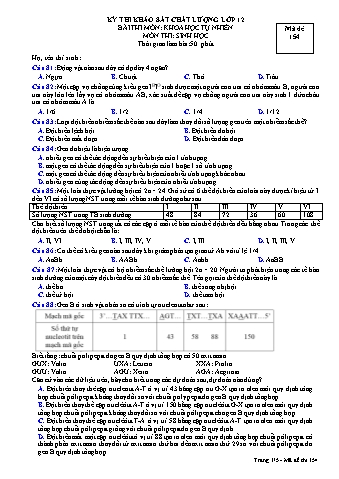 Đề thi khảo sát chất lượng Sinh học 12 - Mã đề 154 (Có đáp án + Ma trận)