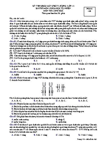 Đề thi khảo sát chất lượng Sinh học 12 - Mã đề 165 (Có đáp án + Ma trận)