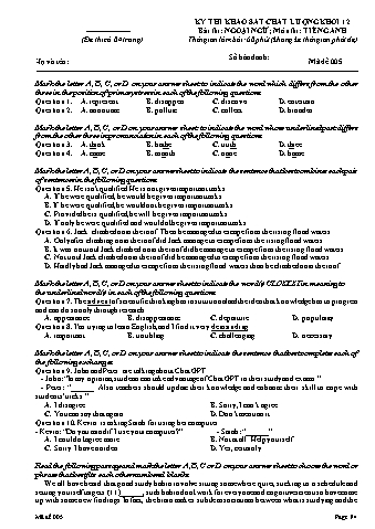 Đề thi khảo sát chất lượng Tiếng Anh 12 - Mã đề 005 (Có đáp án)