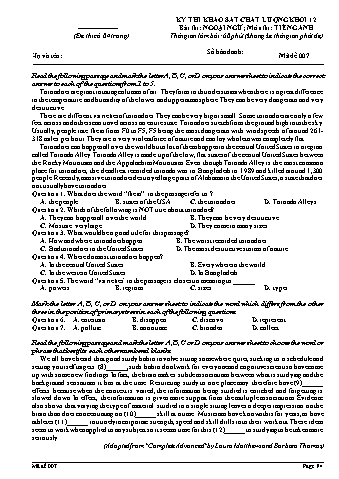 Đề thi khảo sát chất lượng Tiếng Anh 12 - Mã đề 007 (Có đáp án)