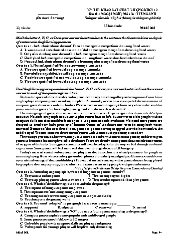 Đề thi khảo sát chất lượng Tiếng Anh 12 - Mã đề 008 (Có đáp án)