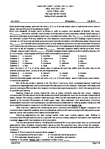 Đề thi khảo sát chất lượng Tiếng Anh 12 - Mã đề 101 - Năm học 2023-2024 (Có đáp án)
