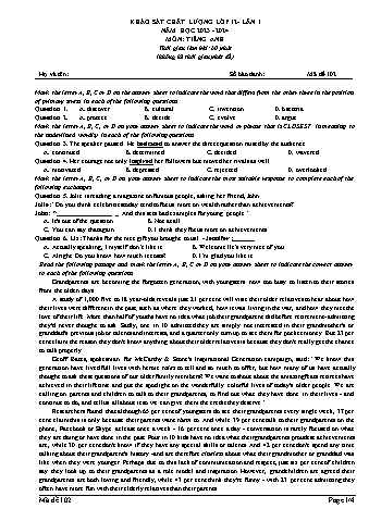 Đề thi khảo sát chất lượng Tiếng Anh 12 - Mã đề 102 - Năm học 2023-2024 (Có đáp án)