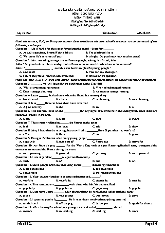 Đề thi khảo sát chất lượng Tiếng Anh 12 - Mã đề 103 - Năm học 2023-2024 (Có đáp án)