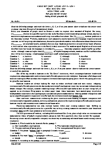 Đề thi khảo sát chất lượng Tiếng Anh 12 - Mã đề 104 - Năm học 2023-2024 (Có đáp án)