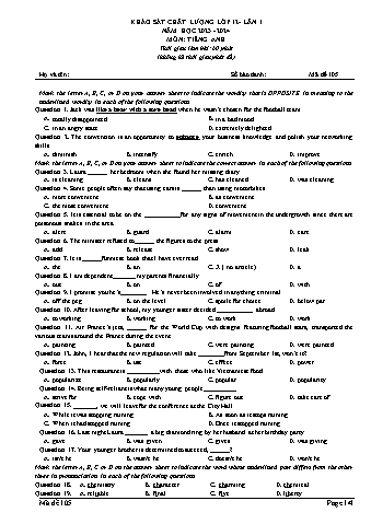 Đề thi khảo sát chất lượng Tiếng Anh 12 - Mã đề 105 - Năm học 2023-2024 (Có đáp án)