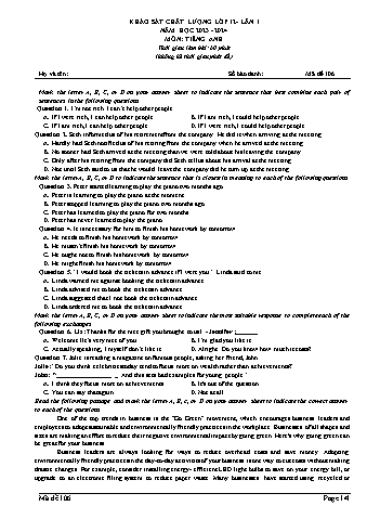 Đề thi khảo sát chất lượng Tiếng Anh 12 - Mã đề 106 - Năm học 2023-2024 (Có đáp án)