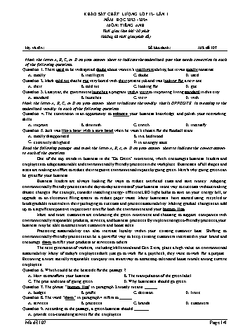 Đề thi khảo sát chất lượng Tiếng Anh 12 - Mã đề 107 - Năm học 2023-2024 (Có đáp án)