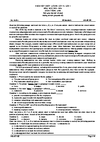 Đề thi khảo sát chất lượng Tiếng Anh 12 - Mã đề 108 - Năm học 2023-2024 (Có đáp án)
