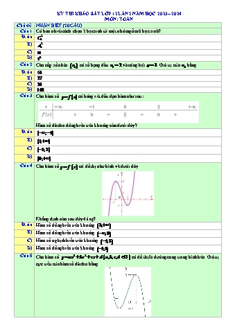 Đề thi khảo sát chất lượng Toán 12 - Lần 2 - Năm học 2023-2024