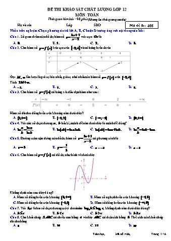 Đề thi khảo sát chất lượng Toán 12 - Mã đề 466 (Có đáp án)