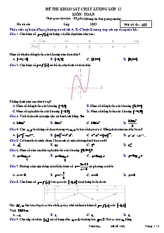 Đề thi khảo sát chất lượng Toán 12 - Mã đề 469 (Có đáp án)