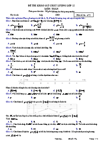 Đề thi khảo sát chất lượng Toán 12 - Mã đề 472 (Có đáp án)