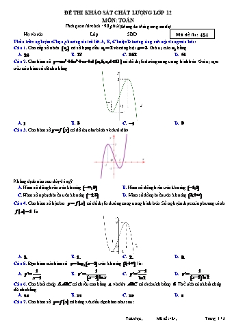 Đề thi khảo sát chất lượng Toán 12 - Mã đề 484 (Có đáp án)