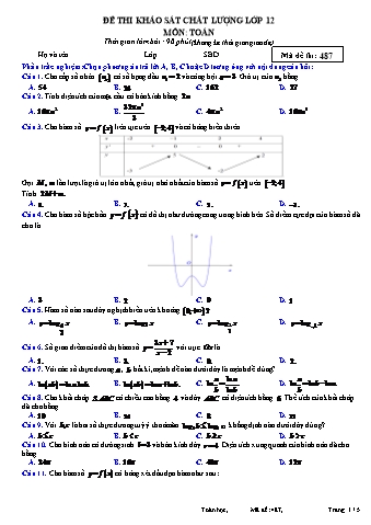 Đề thi khảo sát chất lượng Toán 12 - Mã đề 487 (Có đáp án)