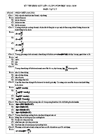 Đề thi khảo sát chất lượng Vật lí 12 - Lần 2