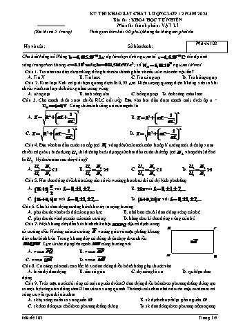 Đề thi khảo sát chất lượng Vật lí 12 - Mã đề 102 (Có đáp án + Ma trận)