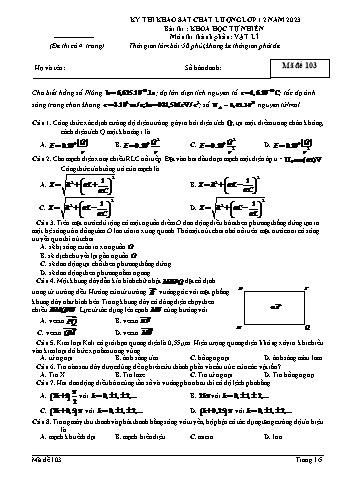 Đề thi khảo sát chất lượng Vật lí 12 - Mã đề 103 (Có đáp án + Ma trận)