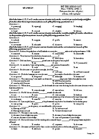 Đề thi khảo sát môn Tiếng Anh Lớp 12