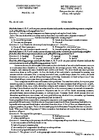 Đề thi khảo sát Tiếng Anh 12 - Mã đề 132 (Có đáp án)
