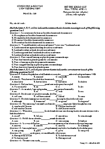 Đề thi khảo sát Tiếng Anh 12 - Mã đề 209 (Có đáp án)