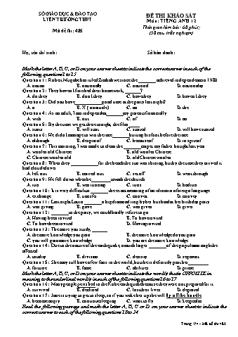 Đề thi khảo sát Tiếng Anh 12 - Mã đề 485 (Có đáp án)