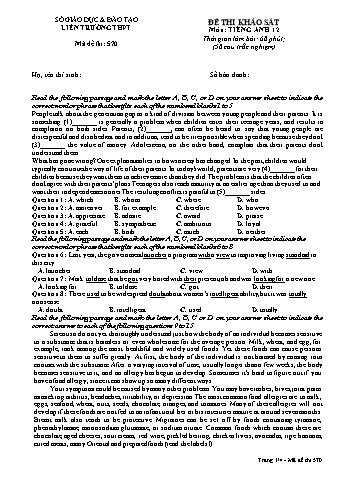 Đề thi khảo sát Tiếng Anh 12 - Mã đề 570 (Có đáp án)
