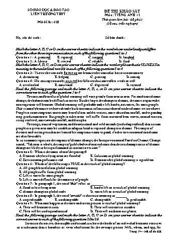 Đề thi khảo sát Tiếng Anh 12 - Mã đề 628 (Có đáp án)