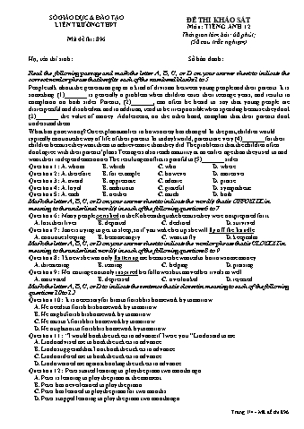 Đề thi khảo sát Tiếng Anh 12 - Mã đề 896 (Có đáp án)