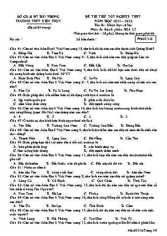 Đề thi thử tốt nghiệp THPT Địa lí 12 - Mã đề 210 - Năm học 2022-2023 - Trường THPT Kiến Thụy (Có đáp án + Ma trận)