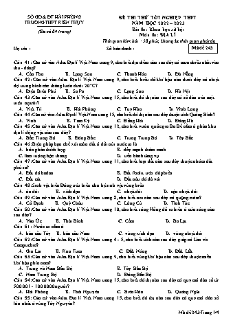 Đề thi thử tốt nghiệp THPT Địa lí 12 - Mã đề 243 - Năm học 2022-2023 - Trường THPT Kiến Thụy (Có đáp án + Ma trận)