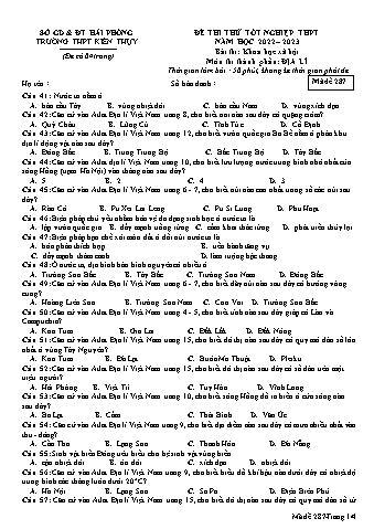Đề thi thử tốt nghiệp THPT Địa lí 12 - Mã đề 287 - Năm học 2022-2023 - Trường THPT Kiến Thụy (Có đáp án + Ma trận)