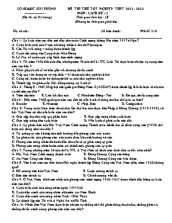 Đề thi thử tốt nghiệp THPT Lịch sử 12 - Mã đề 210 - Năm học 2022-2023 - Sở GD&ĐT Hải Phòng (Có đáp án)