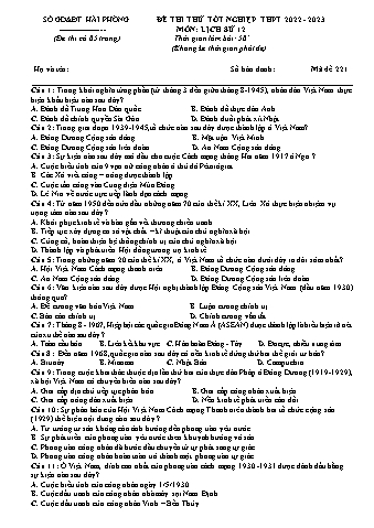 Đề thi thử tốt nghiệp THPT Lịch sử 12 - Mã đề 221 - Năm học 2022-2023 - Sở GD&ĐT Hải Phòng (Có đáp án)