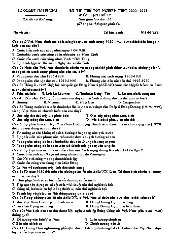 Đề thi thử tốt nghiệp THPT Lịch sử 12 - Mã đề 232 - Năm học 2022-2023 - Sở GD&ĐT Hải Phòng (Có đáp án)