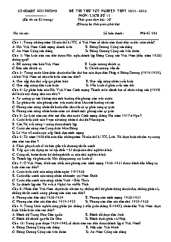 Đề thi thử tốt nghiệp THPT Lịch sử 12 - Mã đề 243 - Năm học 2022-2023 - Sở GD&ĐT Hải Phòng (Có đáp án)