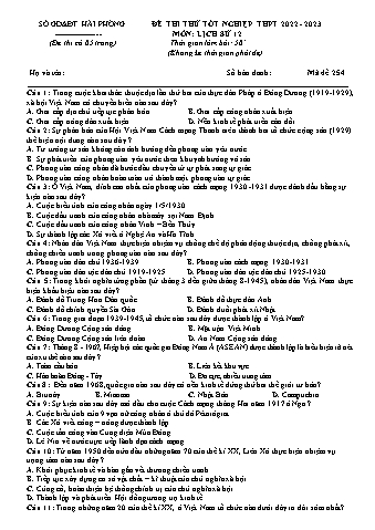 Đề thi thử tốt nghiệp THPT Lịch sử 12 - Mã đề 254 - Năm học 2022-2023 - Sở GD&ĐT Hải Phòng (Có đáp án)
