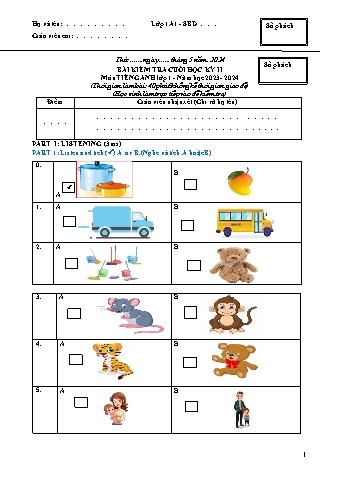 Ma trận Đề kiểm tra cuối học kì II Tiếng Anh 1 - Đề 1 - Năm học 2023-2024 (Có file nghe)