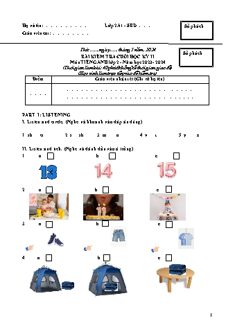 Ma trận Đề kiểm tra cuối học kì II Tiếng Anh 2 - Đề 1 - Năm học 2023-2024 (Có đáp án + File nghe)
