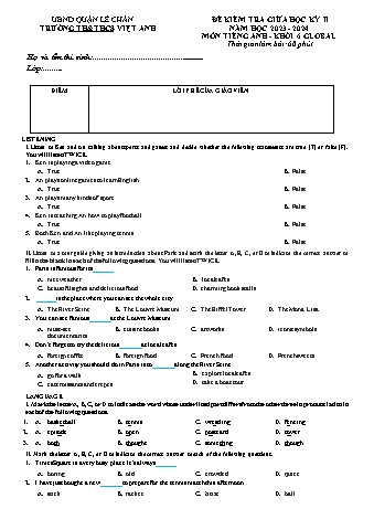 Ma trận Đề kiểm tra giữa học kì II Tiếng Anh 6 - Năm học 2023-2024 - Trường TH&THCS Việt-Anh (Có đáp án + File nghe)
