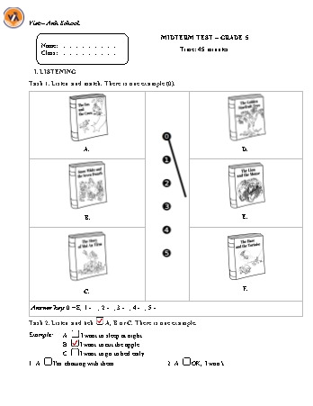 Ma trận Đề kiểm tra giữa kì II Tiếng Anh 5 (Có đáp án + File nghe)