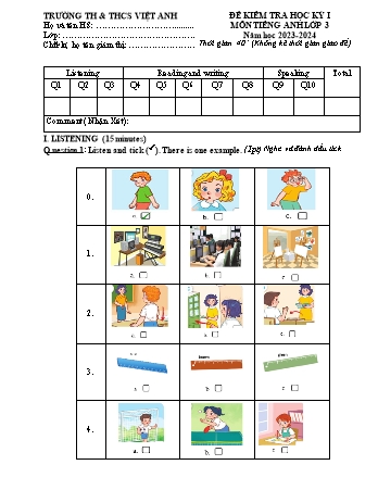 Ma trận Đề kiểm tra học kì I Tiếng Anh 3 - Năm học 2023-2024 - Trường TH&THCS Việt-Anh (Có đáp án + File nghe)