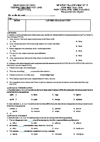 Ma trận Đề thi giữa học kì II Tiếng Anh 8 - Năm học 2023-2024 - Trường TH&THCS Việt-Anh (Có đáp án + File nghe)